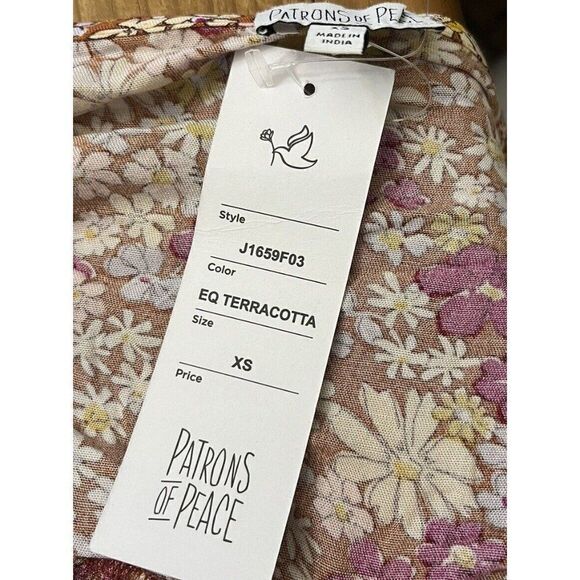 Patrons Of Peace Ladies XS Oversized Smocked Cropped Top Floral Keyhole Ties NWT - Picture 3 of 4